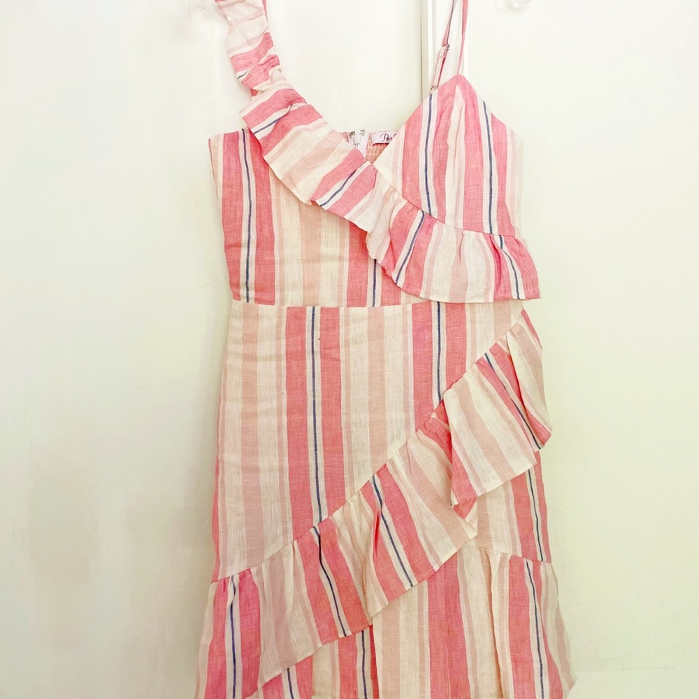 Parker Dress Mini Striped Pink Linen. Small.